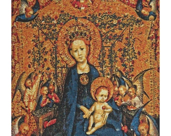 European Maria Child Jacquard Tapestry Religious Art Woven Wall Hanging Floral Decor 35x25 Inch