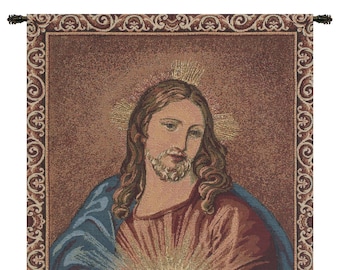 Heart of Jesus European Wall Tapestry - Saint Religious Wall Decor Art - Woven Belgian Wall Tapestry - Christian Jacquard Wall Hanging