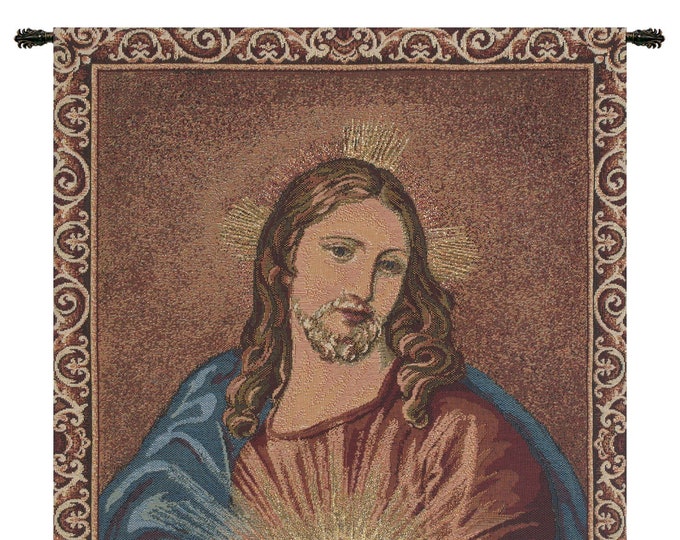 Sacred Heart of Jesus Belgian Tapestry - Woven European Christian Wall Art Decor Hanging