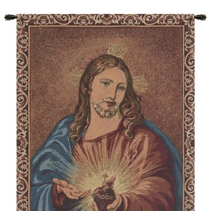 Sacred Heart of Jesus Belgian Tapestry - Woven European Christian Wall Art Decor Hanging