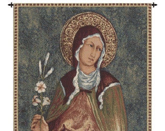 Saint Clare  European Wall Tapestry - Christian Young Lady Wall Decor Art - Woven Italian Wall Tapestry - Religious Jacquard Wall Hanging