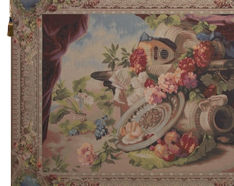 French Floral Bouquet Woven Jacquard Wall Tapestry Art Hanging Decorative European Belgian Home Decor