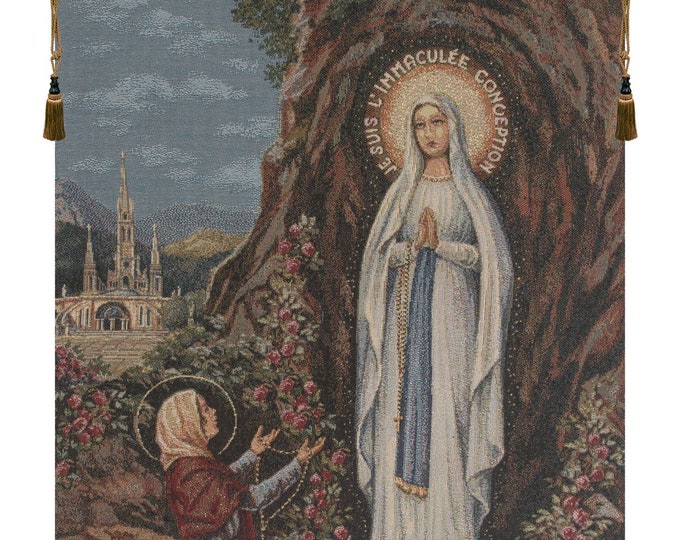 Our Lady of Lourdes Woven Tapestry: Italian Religious Wall Art