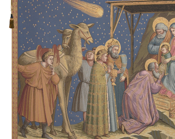 Adoration of the Magi Italian Jacquard Tapestry - Woven Religious Wall Art Hanging