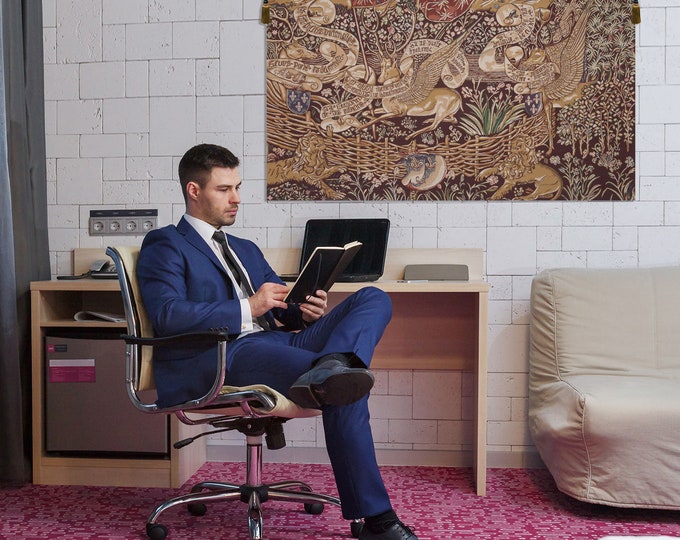 Winged Stag Tapestry: Medieval European Wall Hanging, 46x68 inch