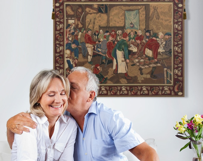 Wedding Feast Tapestry: Medieval Gobelin Woven Wall Hanging, Made in Belgium