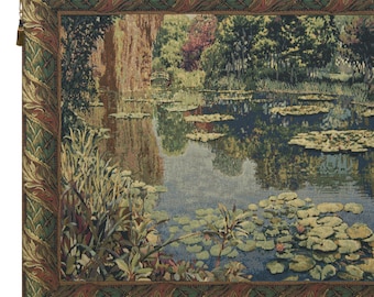 Monet's Lily Pond Tapestry: Lake Giverny Woven Wall Art, Belgian Countryside Decor
