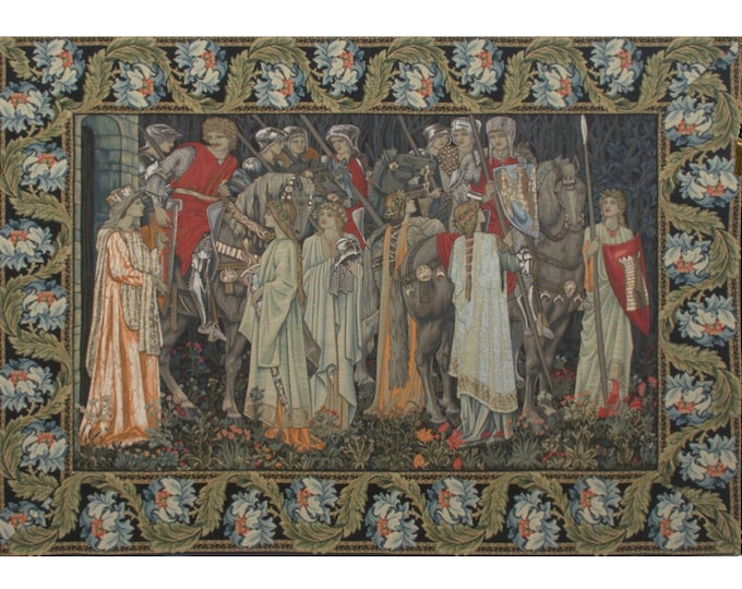 Holy Grail Tapestry: William Morris Medieval Art, Belgian Woven Wall Hanging