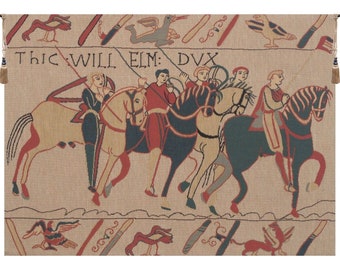 Bayeux Chevaliers  European Wall Tapestry - Medieval Woven Wall Decor Art - Jacquard Belgian Wall Tapestry - Horse Lover Wall Hanging