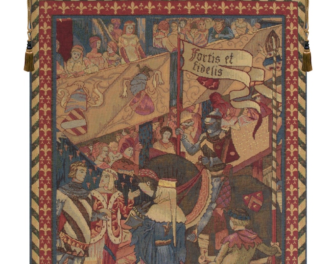 Vertical European Medieval Wall Tapestry - Le Tournai I Woven Jacquard Art Hanging - French Decor
