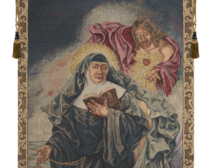 Santa Josefa Woven Tapestry: Catholic Religious Wall Hanging