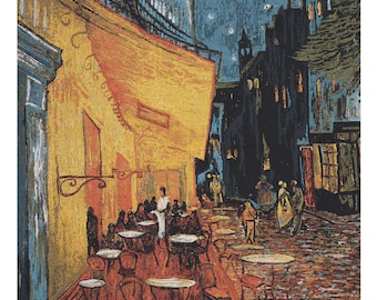 Van Gogh Cafe Terrace at Night Tapestry Belgian Woven Impressionist Cityscape Wall Hanging Art