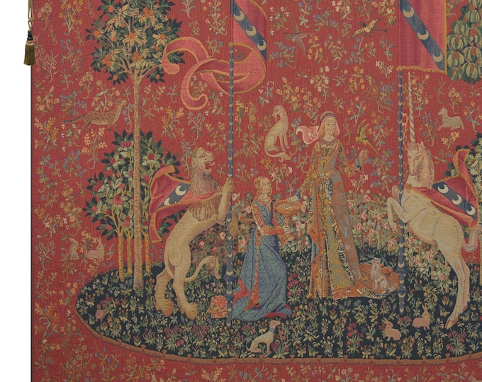 Lady Unicorn Tapestry Medieval Millefleurs Belgian Woven Wall Art 48x65 Inch Hanging Decorative