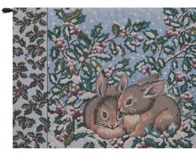 Holiday Bunnies Tapestry: Medieval Floral Italian Wall Art