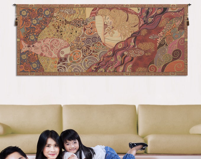 Sleeping Danae European Wall Tapestry - Gustav Klimt Fine Art Hanging - Medieval Lady Decor