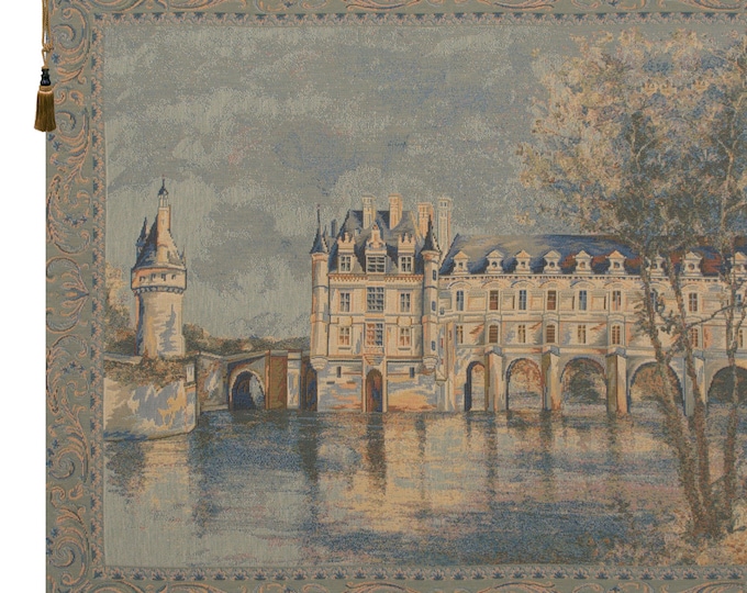 Chenonceau Castle Jacquard Tapestry Wallhanging: Elegant Belgian Woven Wall Art for Home Decor