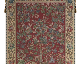William Morris Tree of Life Tapestry: Millefleurs Red Wall Decor