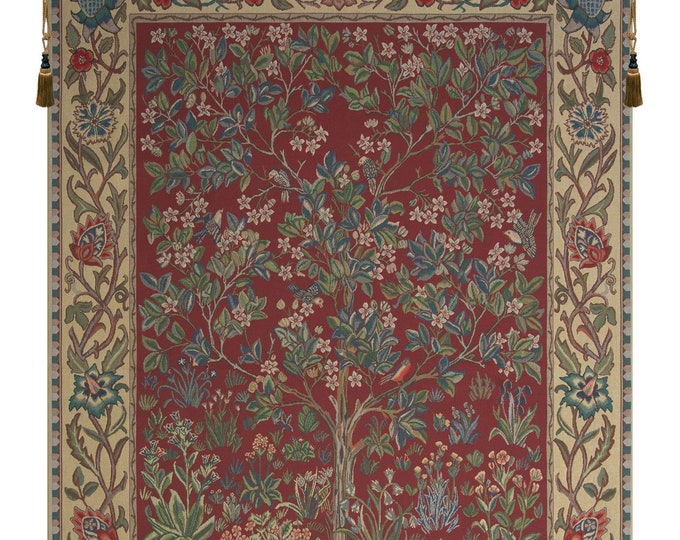 William Morris Tree of Life Tapestry: Millefleurs Red Wall Decor