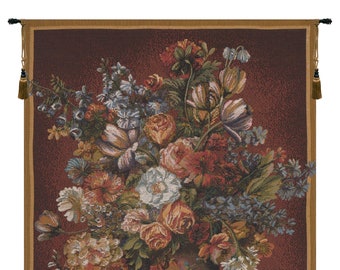 Bouquet Exemplar Red European Wall Tapestry - Woven Jacquard Wall Tapestry - Flower Bouquet Wall Hanging - Multicolor Floral French Wall Art