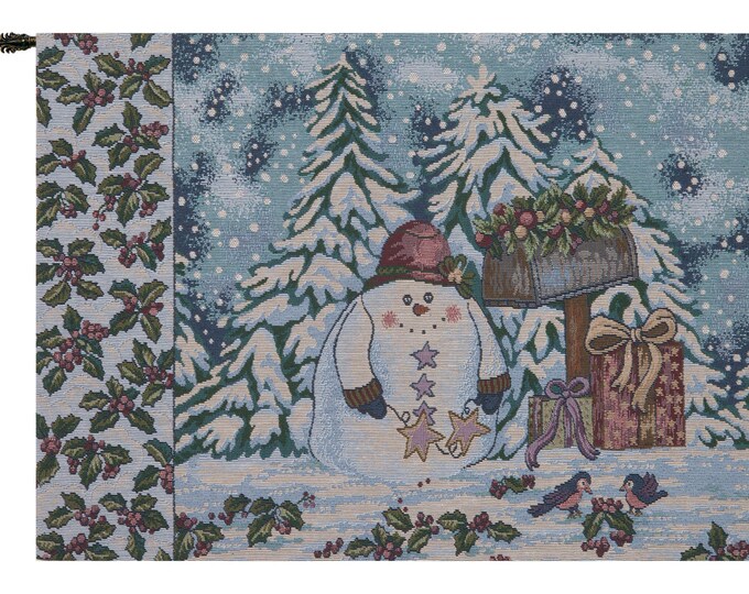 Holiday Snowman Jacquard Wall Tapestry: Christmas Decor, Woven in Italy (15x25 inch)