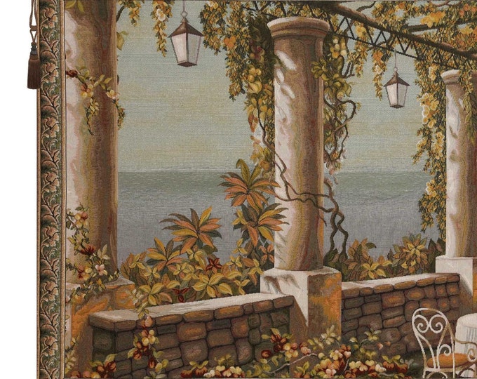 Terrace in Tuscany Wall Tapestry Woven - Italian Landscape Wall Hangings - Woven Scenic Home Decor Tapestry
