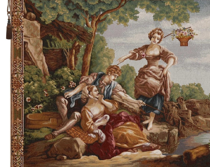 Riverside Romance Woven Wall Tapestry: Turkish Home Decor (27x51 Inch)