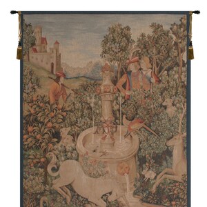 Licorne A La Fontaine I ヨーロピアン ウォール タペストリー - ユニコーン 装飾壁掛け - 織り壁タペストリー - 動物と人物アート壁掛け
