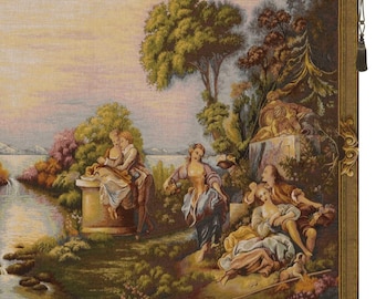 Romance at the Garden Lake Belgian Wall Tapestry- 27x54 Inch Woven Wall Hanging - Decorative Home Wall Art