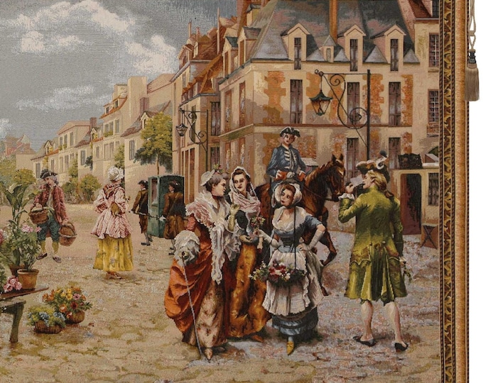 Victorian Flower Market Wall Tapestry - 27x51 Inch Decorative Wall Hanging - Beautifully Woven in Turkey