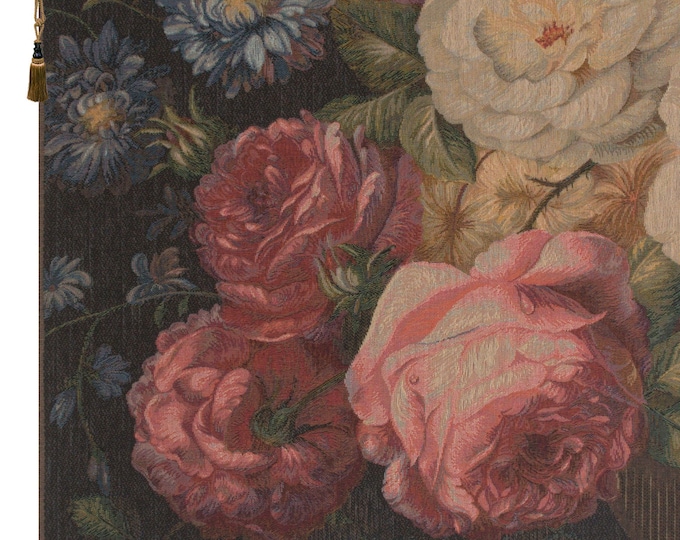 European Floral Wall Tapestry - Colorful Rose Jacquard Hanging - Unique French Woven Decor Art