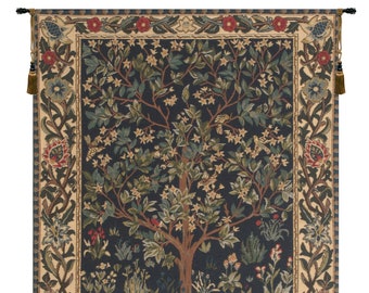 Tree of Life Belgian Wall Tapestry Hanging Woven - William Morris Mille Fleurs Design - Woven Decorative Wall Hanging Art for Home Decor