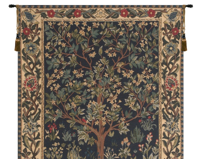 William Morris Tree of Life Tapestry: Mille Fleurs Woven Wall Hanging