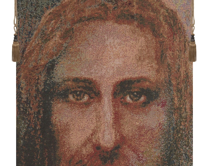 Face of Christ Tapestry: Italian Woven Religious Wall Decor