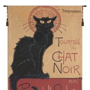 トゥルネ・デュ・シャ・ノワール I ベルギー製 壁掛けタペストリー - 猫好きのための壁飾りアート - 動物の織り壁掛け - 装飾壁掛けタペストリー