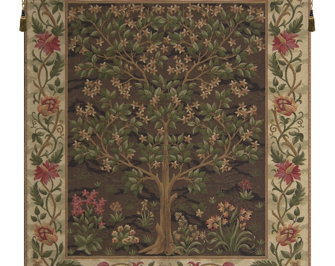 Tree of Life Tapestry: William Morris Beige Woven Wall Art