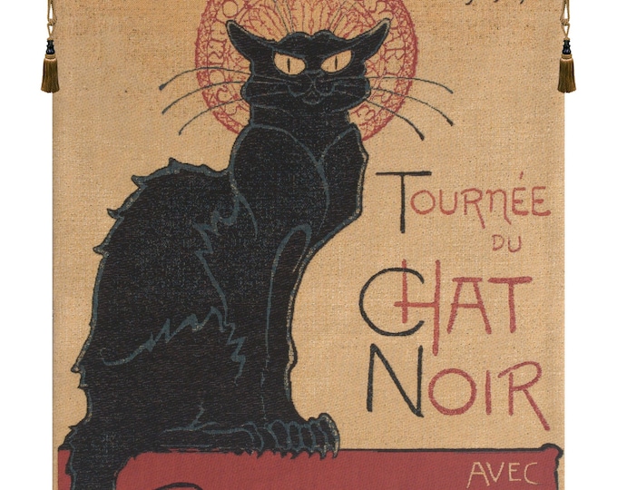 Tournee du Chat Noir Belgian Tapestry - Vintage Cat Art Wall Hanging - Woven Animal Decor