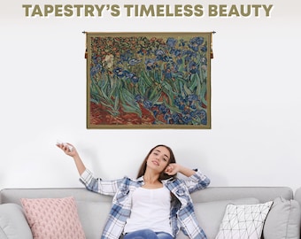 Elegant Les Iris European Wall Tapestry - Van Gogh Floral Decor, Modern Belgian Woven Hanging Art
