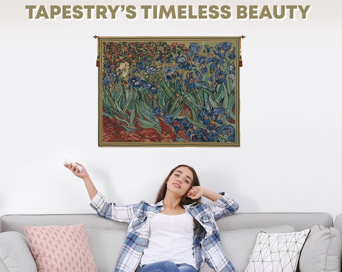 Van Gogh 'Les Iris' Belgian Woven Wall Tapestry - Floral Art