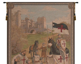 Templars European Wall Tapestry - Knight Jacquard Wall Hanging - Peoples Art Decorative Wall Art - Woven French Wall Tapestry