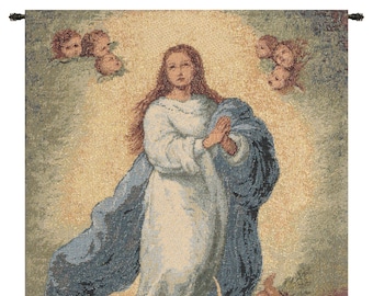 Murillo Madonna European Wall Tapestry - Young Lady Religious Wall Decor Art - Woven Belgian Wall Tapestry - Christian Jacquard Wall Hanging