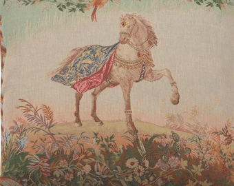 Horse Tapestry Pillow Cover: Jean-Baptiste Huet Jacquard Woven Cushion (19x19 inch)