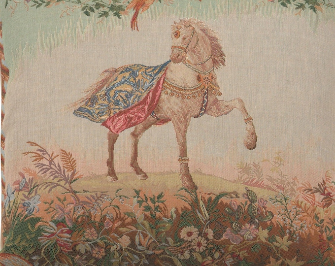 Horse Tapestry Pillow Cover: Jean-Baptiste Huet Jacquard Woven Cushion (19x19 inch)