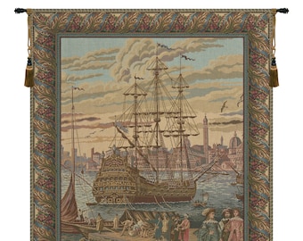 European Wall Hangings The Galleon I Wall Tapestry, Living Room Wall Art, Coastal Dwelling Woven Wall Hanging Tapestry Gift For Him/Her