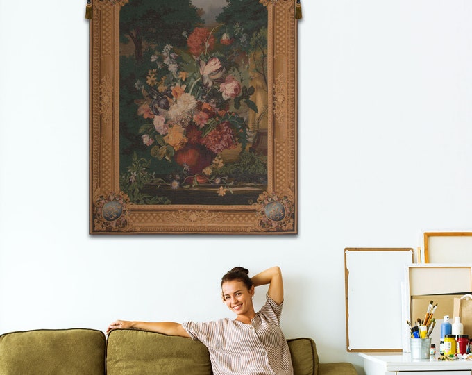 Elegant Flemish Floral Tapestry– Vintage-Inspired European Wall Hanging Art for Home Decor
