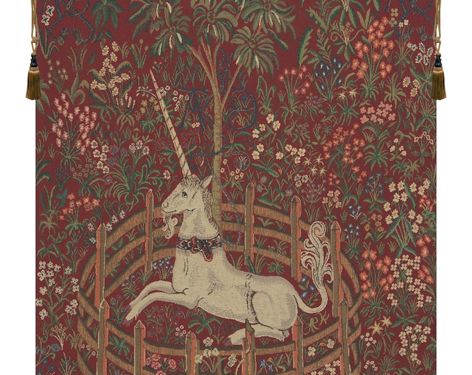 Unicorn in Captivity Tapestry: Jacquard Woven Medieval Wall Hanging