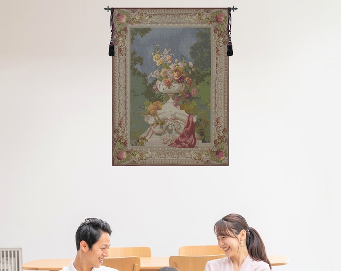 Jacquard Woven Floral Wall Tapestry: Ornamental Hanging Art for Living Room & Bedroom Decor