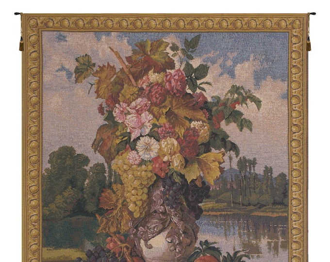 Reflections Small European Wall Tapestry - Flower Bouquet Décor Art - Floral and Fruits Decorative Wall Art - Woven Jacquard Wall Hanging