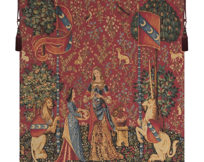 TL'Odorat Lady and Unicorn Medieval Wall Tapestry | European Decorative Hanging Art for Home Decor