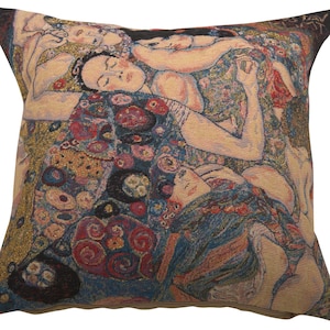 Gustav Klimt's 'The Virgin' Tapestry Cushion Cover - 18x18 inch Gobelin Decorative Throw Pillow