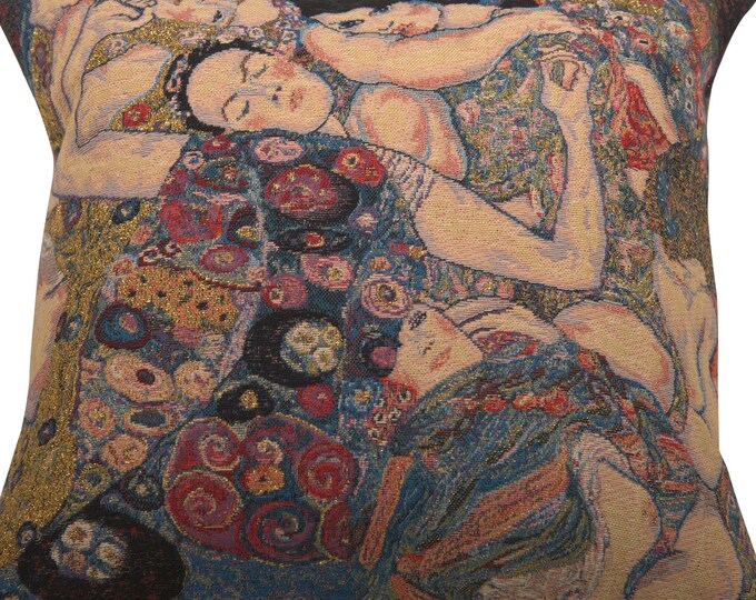 Gustav Klimt's 'The Virgin' Tapestry Cushion Cover - 18x18 inch Gobelin Decorative Throw Pillow